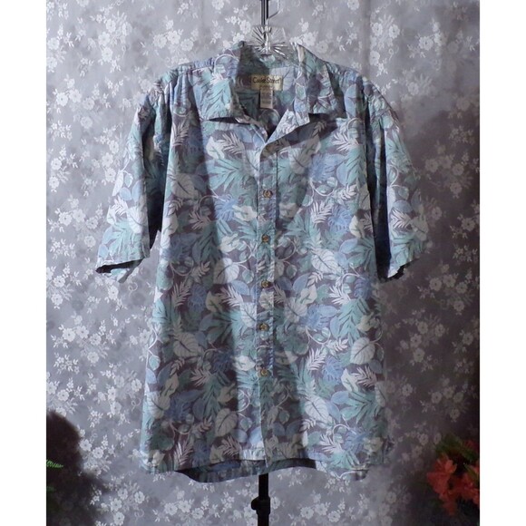 Vintage Hawaiian Shirt 1990s Blue Gray Floral Tropical Tiki Retro Size Large - Picture 1 of 7